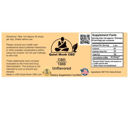 Quiet Monk CBD Oil 1000mg Unflavored Label